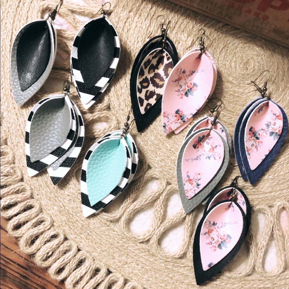 2 Pairs- Faux leather earrings